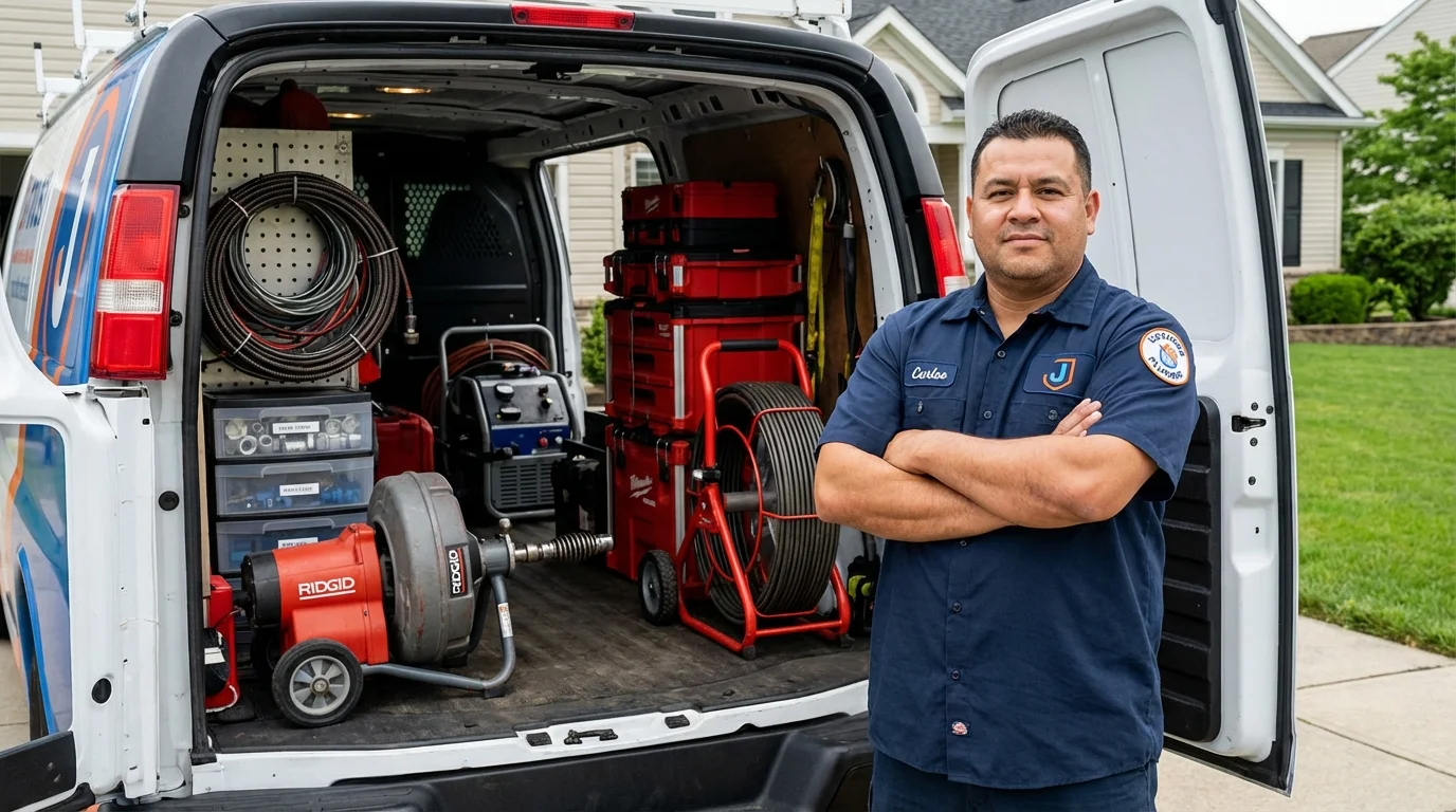 Professional drain cleaning equipment and Johns Plumbing LLC plumber in Princeton Junction
