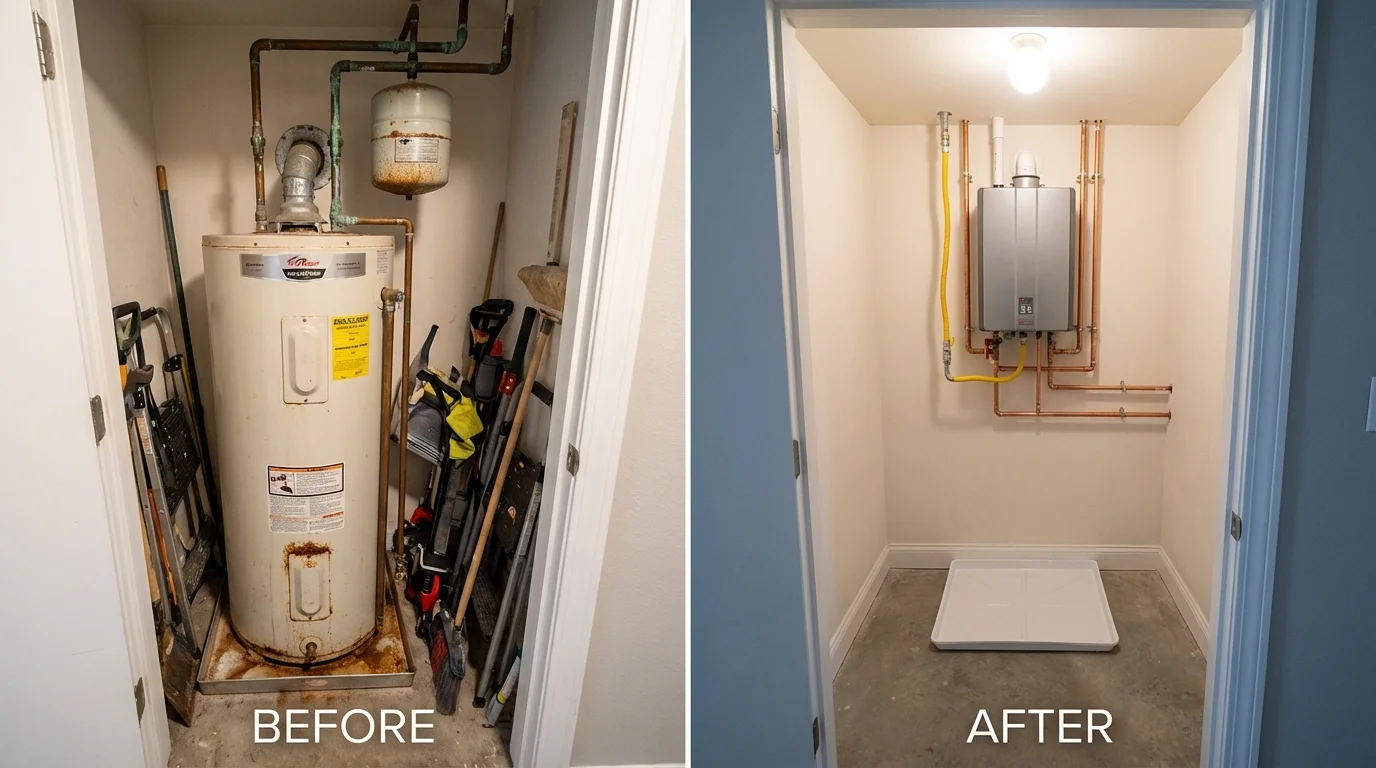 Tank water heater versus wall-mounted tankless unit comparison for Princeton Junction, NJ homeowners