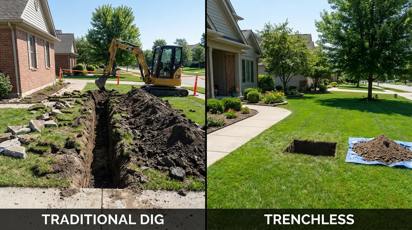 Trenchless sewer repair with minimal yard damage versus traditional excavation in Princeton Junction, NJ